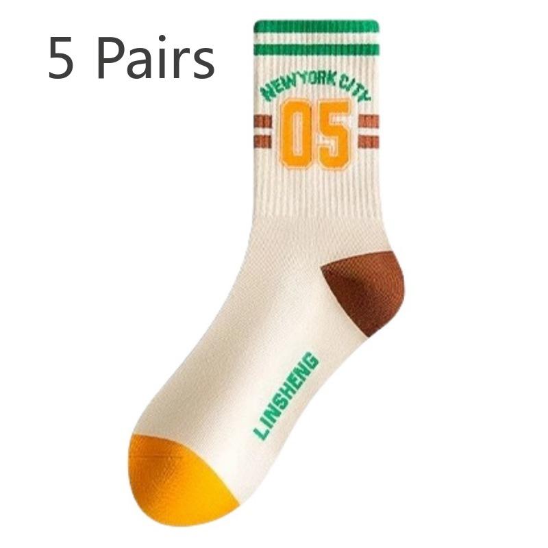

5 Pairs of Women s Spring and Autumn Style New Pure Cotton Deodorant Breathable Sports Tube Socks 5 Pairs бежевый