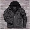 Chinese Size Removable Hooded Leather Jacket Men Genuine Cowhide Leather Coat Slim Biker Clothing Mens Coat Winter Veste Cuire Homme