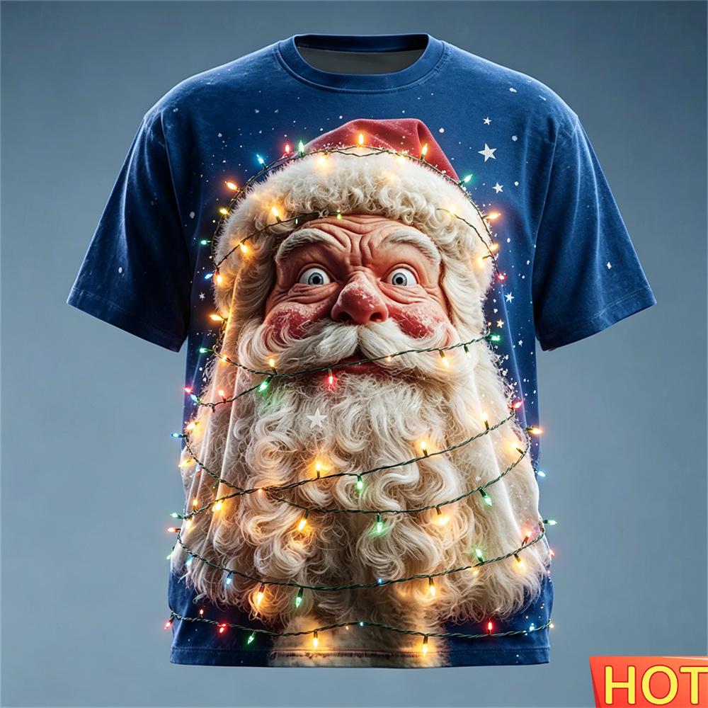 Santa print t-shirt funny holiday party fashion clothing christmas harajuku short-sleeved top