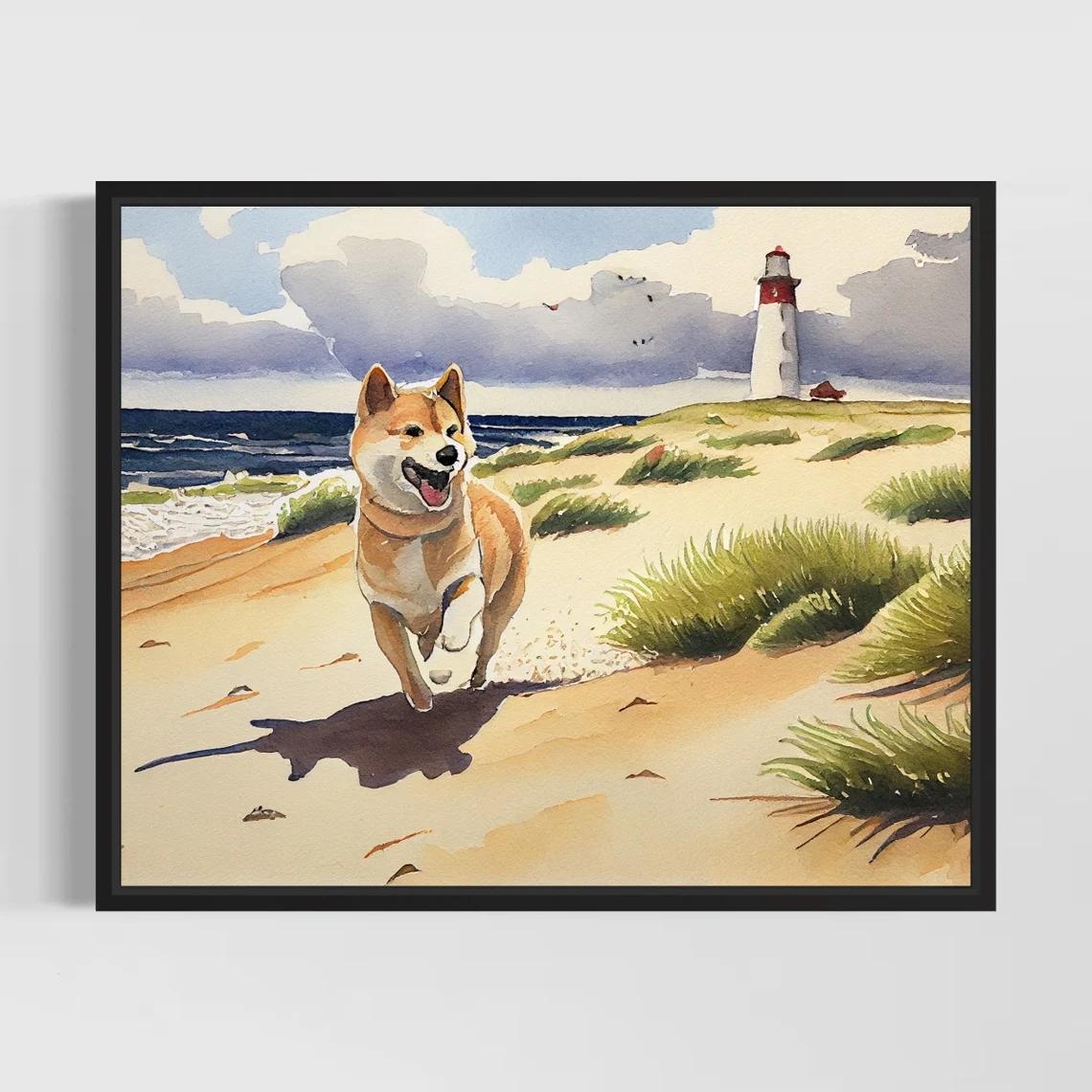 

Картина маслом с собаками на берегу моря, плакат «Чайгу», печать на холсте, декор для стен с изображением животных, украшение для комнаты для собак, домашний декор, эстетический 21x30cm No Frame