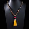 Stile Etnico Retrò Catena Lunga per Maglione Ciondolo in Pietra Bodhi con Diamante Collana con Perline di Legno Ciondolo in Cotone e Lino Tibetano Collana con Perline di Buddha