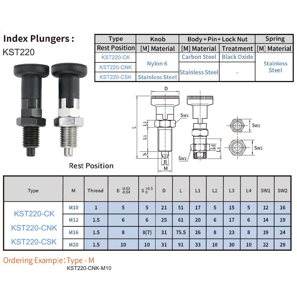 M10/M12/M16/M20 Feingewinde Selbstsichernde Indexierbolzen KST220-C Edelstahl/Kohlenstoffstahl Knopf Positionierbolzen Mit Muttern