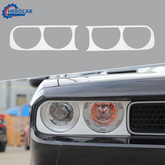 2x White Front Headlight Trim Decoration Cover for Dodge Challenger 2009-2014
