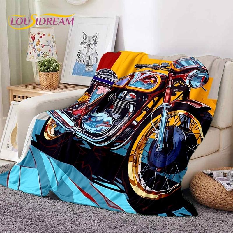 Motocross Modern Retro Motorcycle Soft Blankets,Keep Warm Throw Blanket Comfortable Blanket for Picnic Beds Sofa Home Bedroom