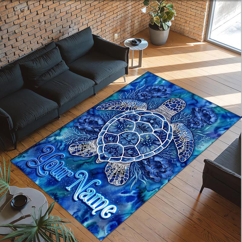 Mermaid Underwater Theme Crystal Velvet Rug Personalized Custom Name Text Soft Floor Mat Home Decor