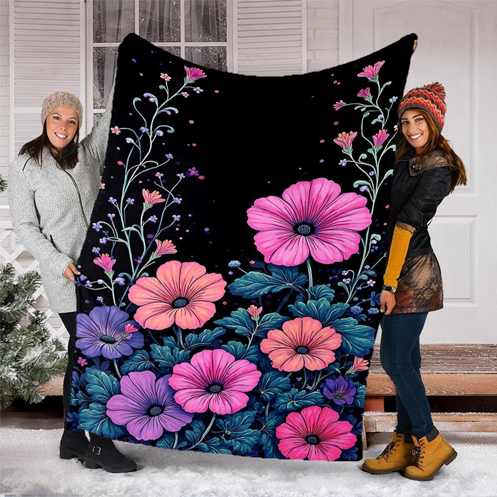 1pc Floral Outdoor Blanket - Soft Flannel Cozy for Travel & Camping - All-Season Warm Bed Cover, Machine Washable yy251229061