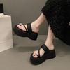 Small height-increasing platform beach shoes for women's summer wear 2025 new high-end silver rhinestone toe slippers