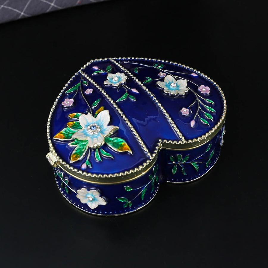 Шкатулка для украшений в форме сердца Мини Блестящая Портативная Дорожная Шкатулка для украшений Плоская Крышка Пустая Коробка Креативный Подвеска-Сердце Кольцо Украшения синий
