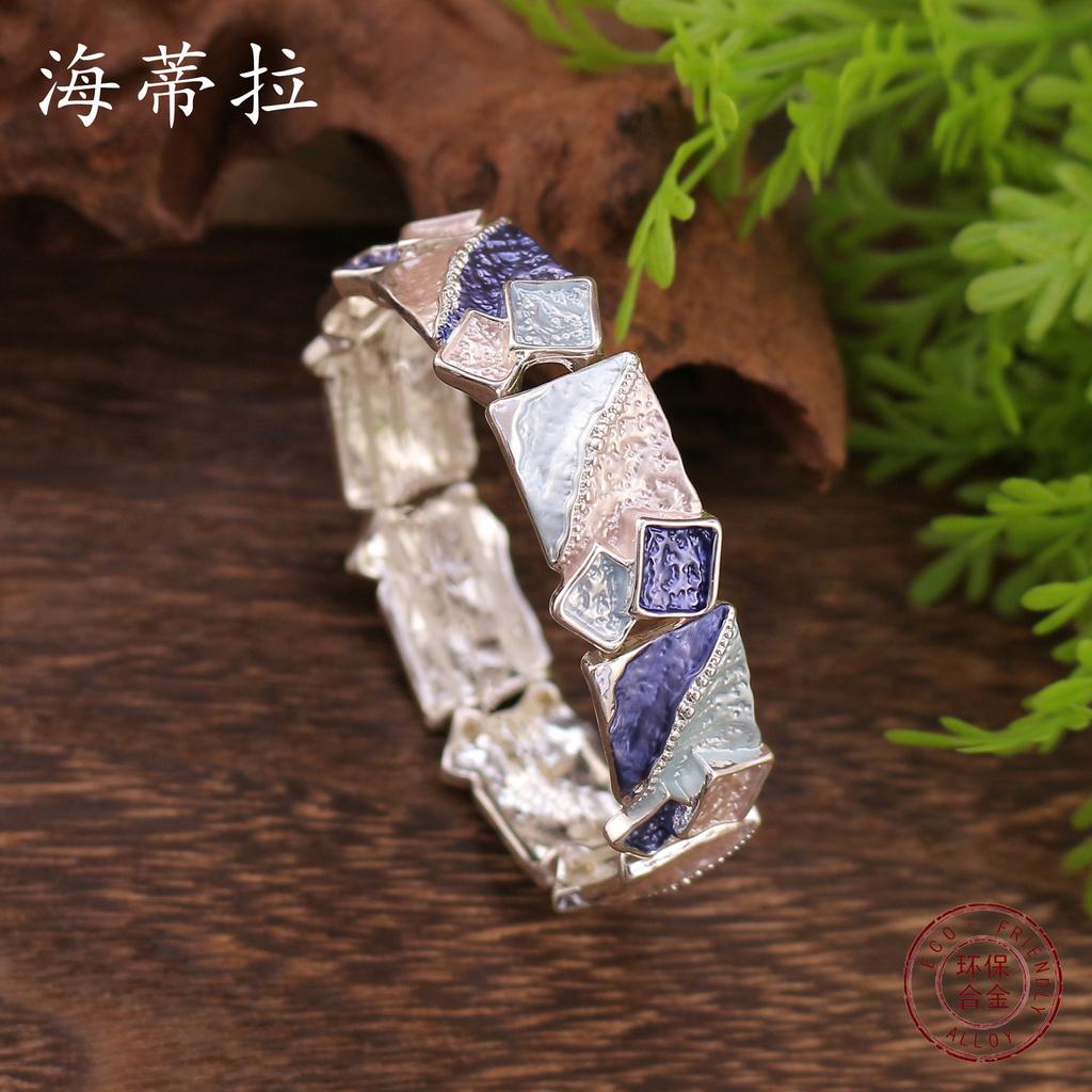 New enamel color square geometric elastic bracelet, women's simple and advanced irregular square bracelet