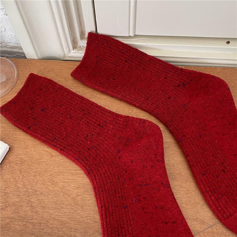 Ladies Winter New Year Benming Year Red Wool Medium Barrel Pile Socks