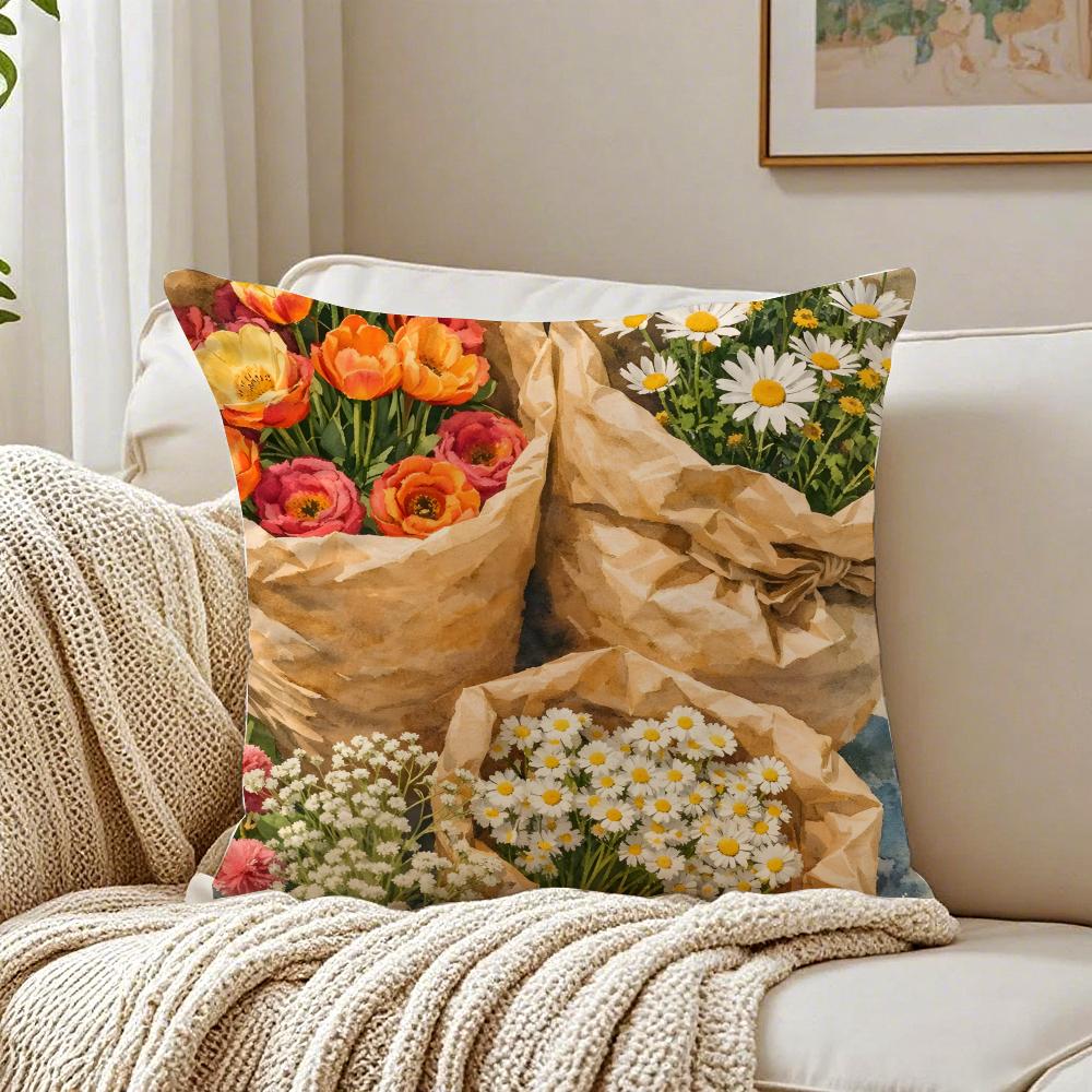 Flowers Market Pillow Wall Art Decor Cushion Cushion Cover Pillowcase Antidustmite living Room Sofa Decor Cushion Room