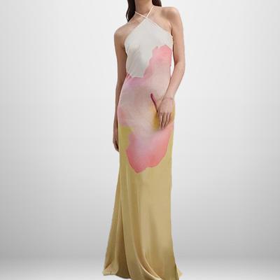 Spring New Style Halter Neck Fashionable Printed Slim and Slim Temperament Elegant Backless Long Dress