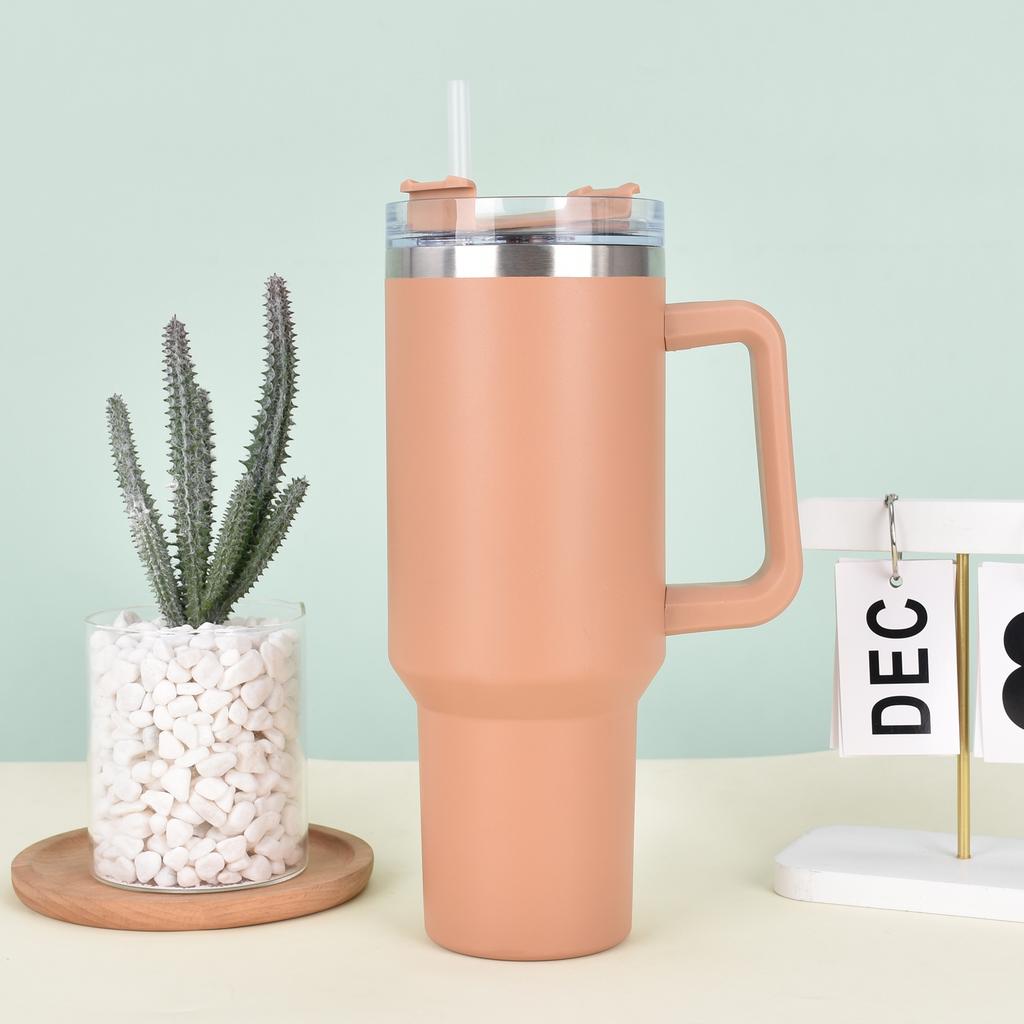 Large Capacity 40oz Car Cup Double Layer Vacuum with Straw Handle Cup Outdoor Portable Car Thermos Cup