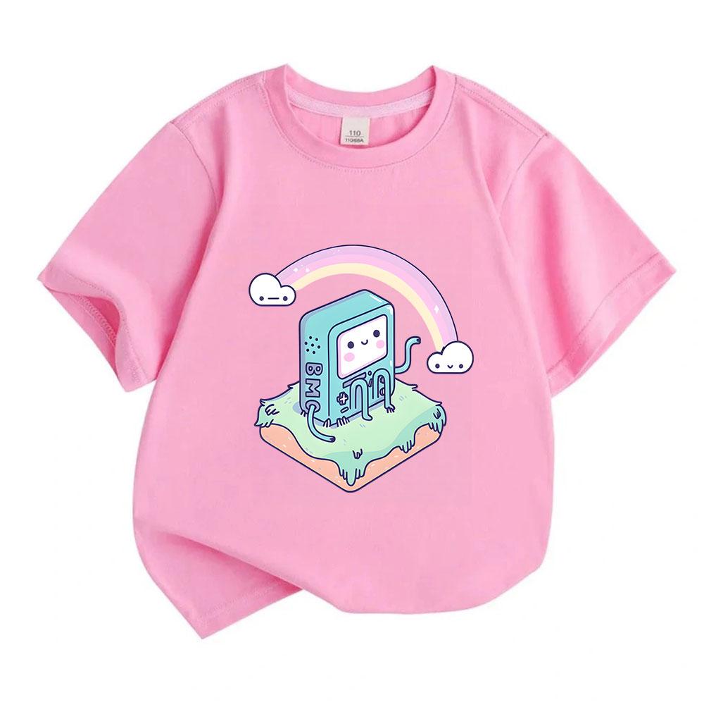 Kids Boys Girls 100% Cotton Short Sleeve Crew Neck T-Shirt, Cute Adventure Game Console BMO Character Print Casual Soft Tee for Daily Wear