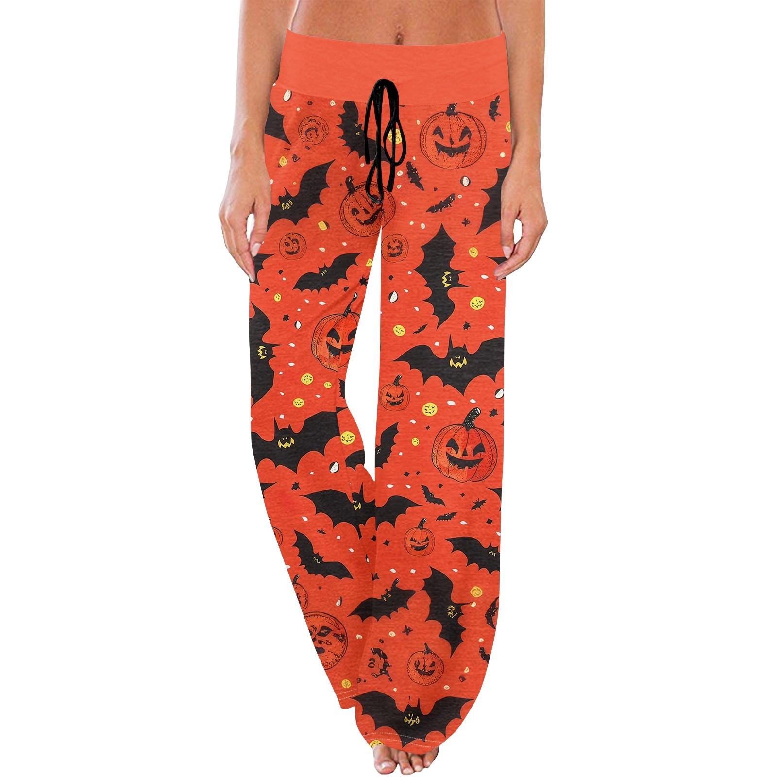 

Женские повседневные модные удобные пижамные брюки с принтом Хэллоуина, широкие брюки с завязками S киноварь
