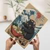 Gamer Katze mit Ramen und Wellen Aufdruck Poster Individuelle Wandkunst Retro Vintage Metallblechschilder zur Dekoration Wohnzimmer Dekoration