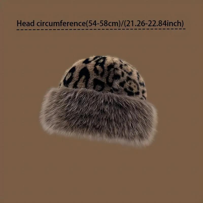 Winter Leopard Print Warm Plush Pullover Cap Women Retro Thickened Cold Ear Protection Dome Bucket Hats