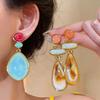 Silver Needle Medieval Vintage Resin Round Water Drop Stud Earrings Women
