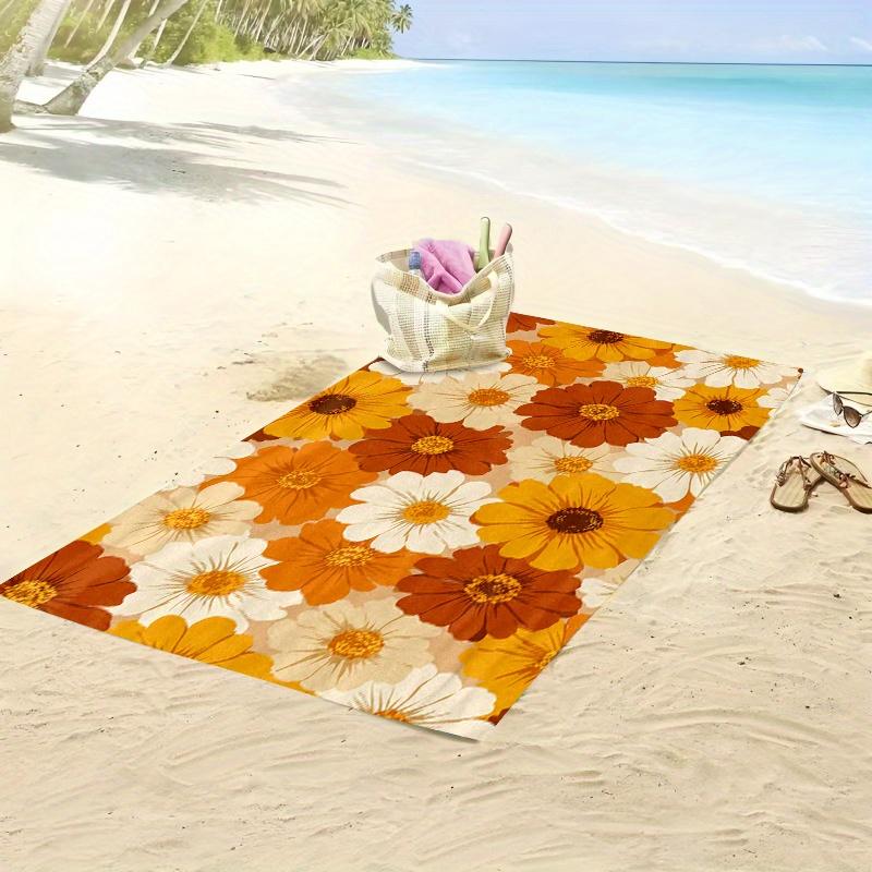 Vintage Herbst Blumen Orange Gelb Weiß Strandtuch, Weiche Mikrofaser Unisex für Schwimmen Reisen Camping