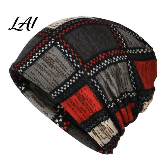 Vielseitiger Lässiger Haargummi Damen Geometrischer Druck Slouchy Hut Lässig Weich Dehnbar Totenkopfhut für Damen Mütze Warm Krebs Chemo Kopfbedeckung Outdoor