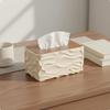 Wood Lid Tissue Holder Large Capacity Rectangular Napkin Dispenser Minimalist Wavy Box for
