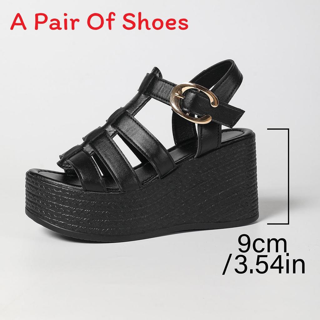 Roman Sandals Women Summer Thick Sole Pu Shea With Buckle For Casual Wear