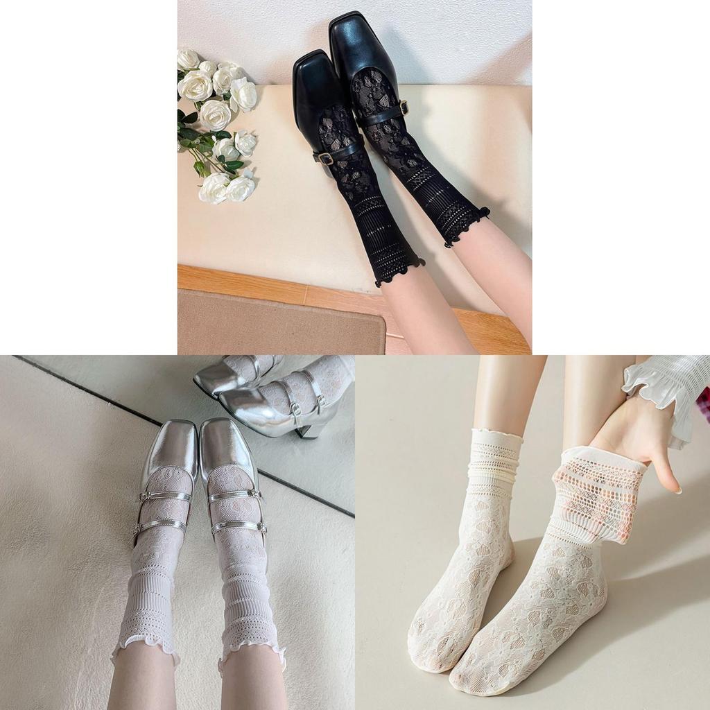 White Lace Mesh Ankle Socks For Women With Breathable Design For Summer And Spring Wear