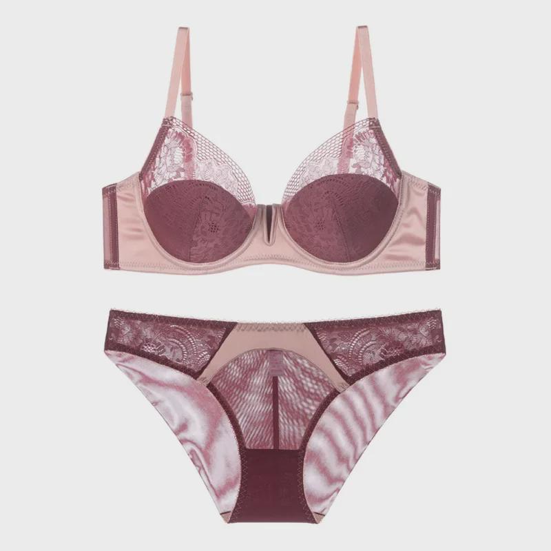 "Lace Half-Cup Push-Up Bra & Panty Set – Seamless and Sexy"