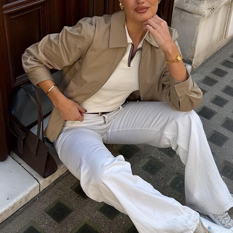 

Женская бежевая легкая куртка-бомбер Harrington на молнии с воротником Повседневная верхняя одежда S хаки