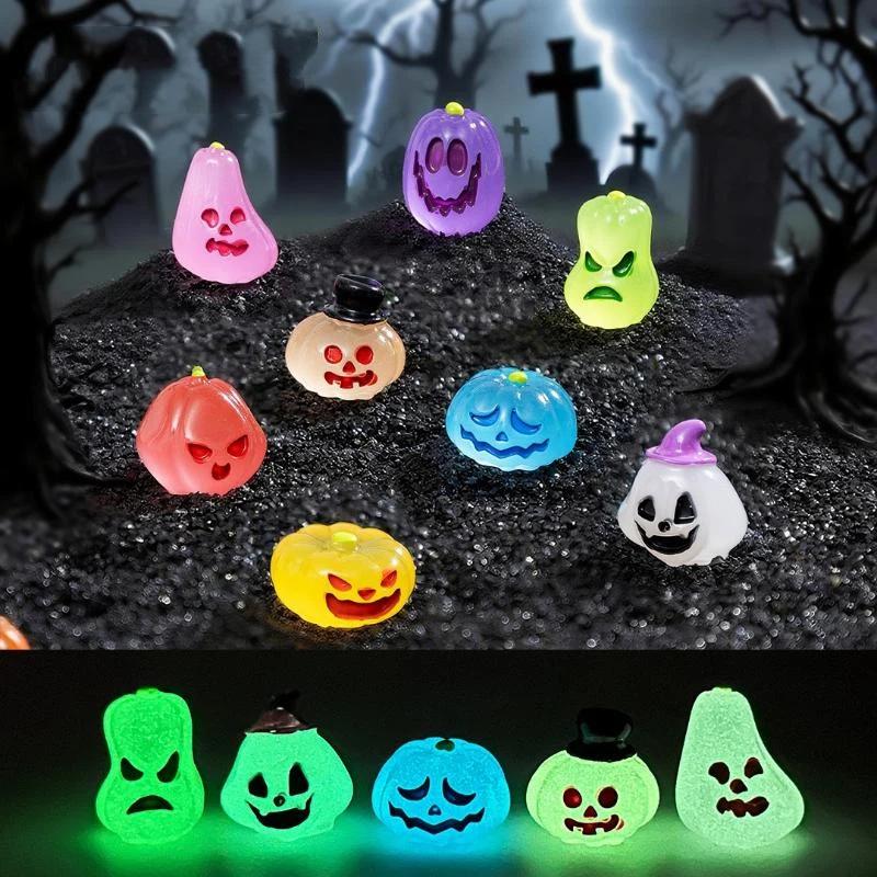 .40Pcs Glow In The Dark Halloween Resin Mini Figures Mini Pumpkin Ghost Ornament DIY Fairy Garden Micro Landscape Decor