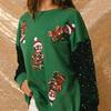 Yousheng Damen Weihnachts-Sweatshirt Pailletten Cartoon-Muster Rundhals Langarm Locker Mittellang Pullover Party Feiertags-Oberteil
