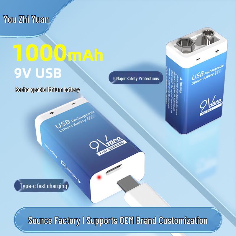 CR9V Rechargeable 6F22 Square Lithium Battery for Multimeters & Smoke Detectors, High Capacity
