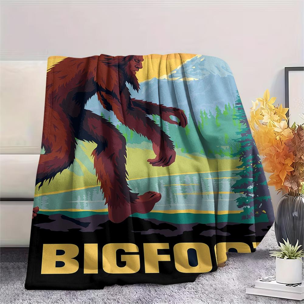 Bigfoot pattern Flannel Blanket, High quality Comfortable for All Seasons, Home Decor, Warmth and Comfort, Perfect for Gifts.