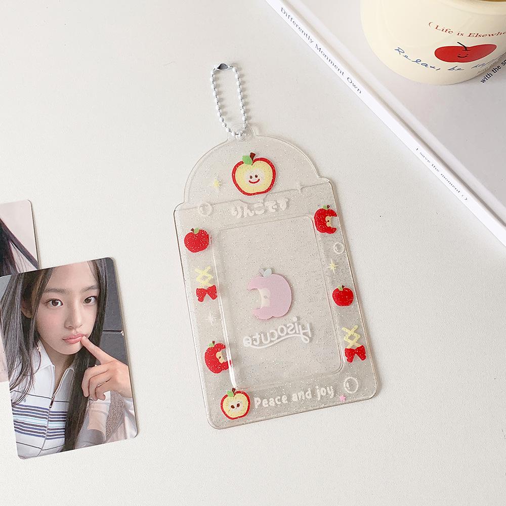 

Transparent 3 Inch Card Holder, Glitter Fruit Cartoon Photocard Case, Kawaii Student Meal Card Bus ID Card Cover for Girls червоний