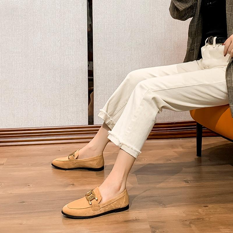 High Quality Leather Shoes Metal Chains Flat Women Round Toe Mules Spring Autumn Single Moccasins Female Comfy Slip On Loafers