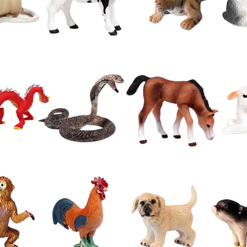 12 Pieces Animals Model Jungle and Zoo Figurines Lifelike Craft Educational Learning Toys