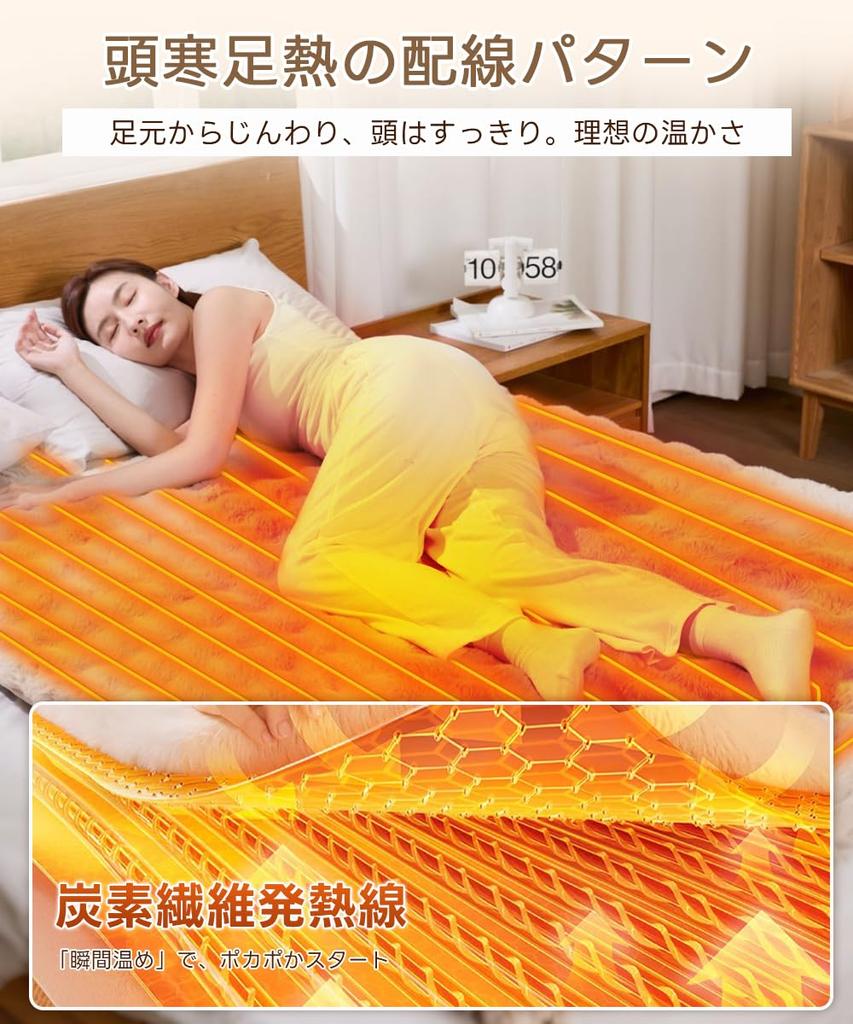 Electric Blanket, Comforter/Pillowcase, Carbon Fiber Heating Technology, Rabbit Fur-Like Surface/Flannel Backing, 160x80cm, Washable, Timer, 2-12 Hour