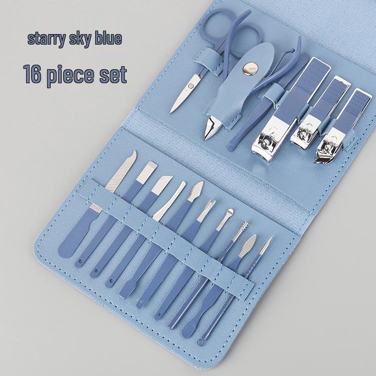 16-Piece Matcha Green Manicure Set: Nail Clippers, Scissors & Tools In Folding Bag
