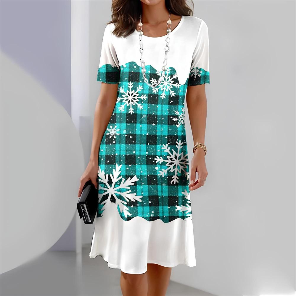 Christmas Dress Women Elegant O-neck Short Sleeve Dresses Plus Size Red Casual Party Summer Dress Fashion Vestidos