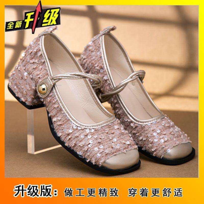 2025 Spring and Summer New French Small Fragrant Mary Jane Shoes Women's Shoes with Skirts Thick Heels Evening Shoes Light Mouth Single Shoes