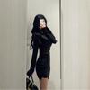 Elegant Sheer Mesh Bodycon Dress Women 2025 Long Sleeve Round Neck Short Skirt Sexy Chic Office To Night Out
