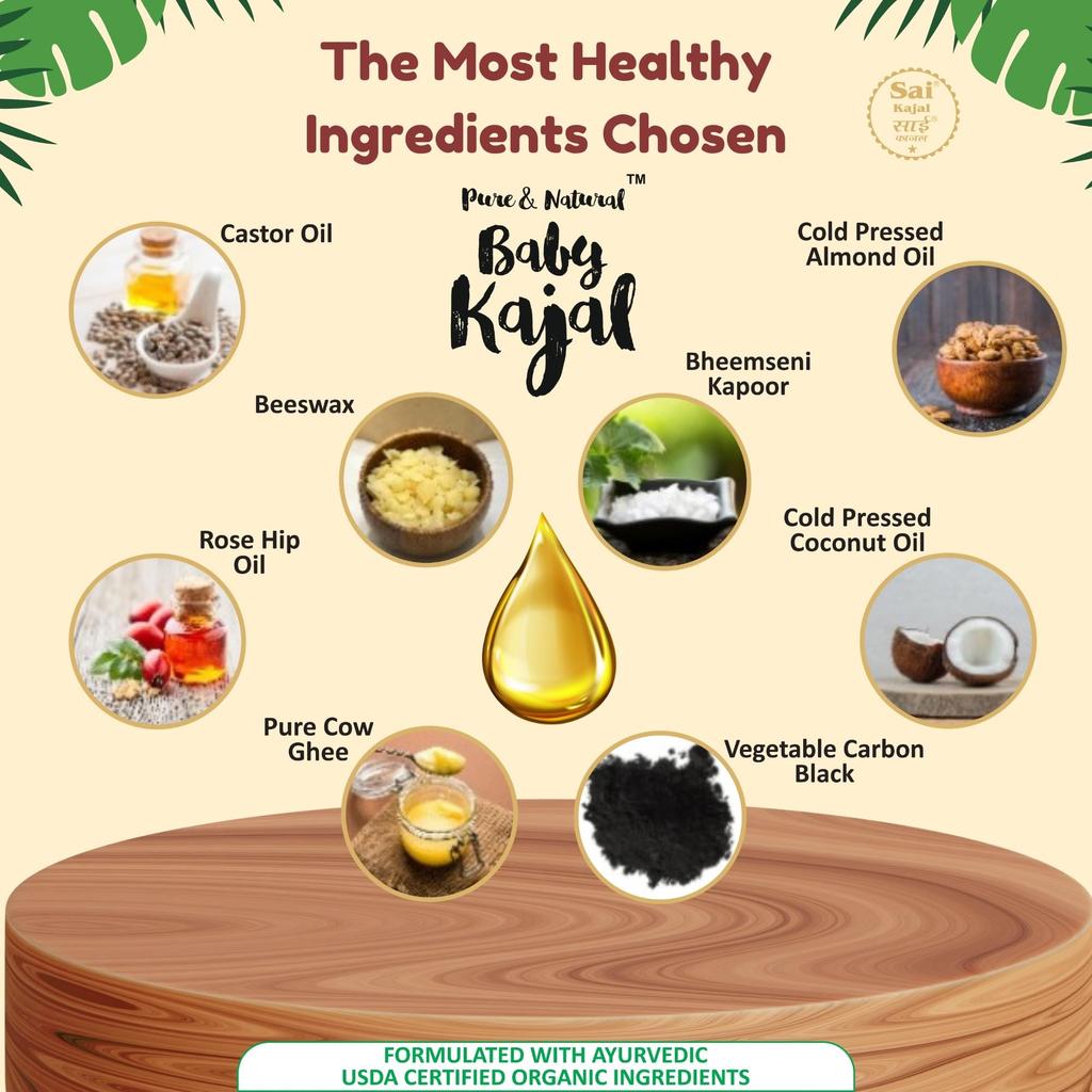 Baby Kajal - Pure and Natural for New Born | Sai Kajal | Chemical-Free Organic Kajal for Children | Nazar Na Lage | Gentle & Safe for Babies, Smudg