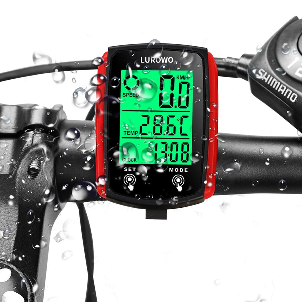 Wired Cycling Computer with Large Screen Display Speedometer, Waterproof, Backlight, Odometer, Multi-Function, (C)