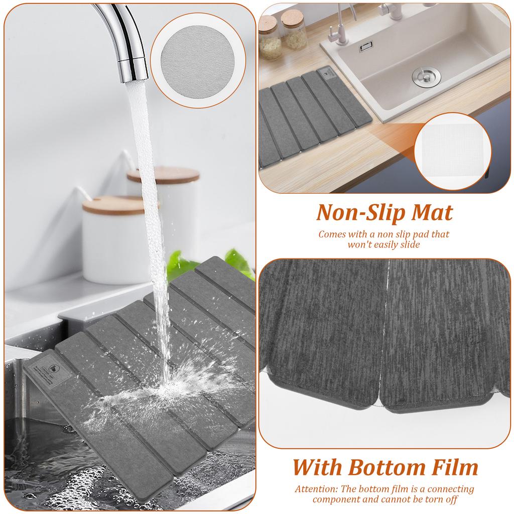 Stone Dish Drying Mat for Kitchen Counter Quick Drying Absorbing Mat Dish Drying Mat with Non Slip Pad for Kitchen Bathroom