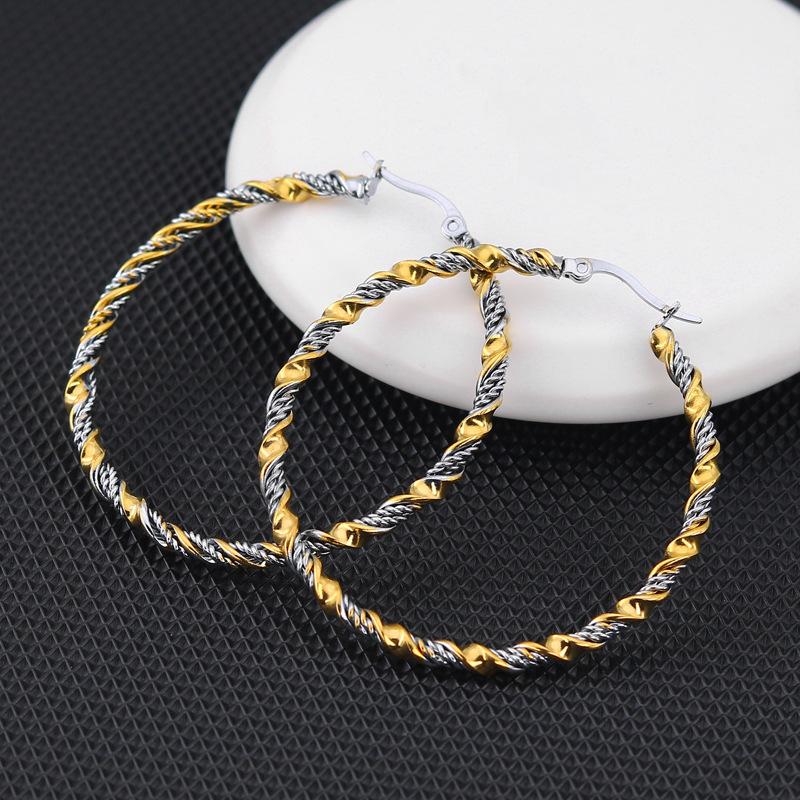 Stainless Steel Double Color Earrings For Women Female Twist Titanium Steel Hoop Earring Exaggerate Trendy Jewelry Accessories