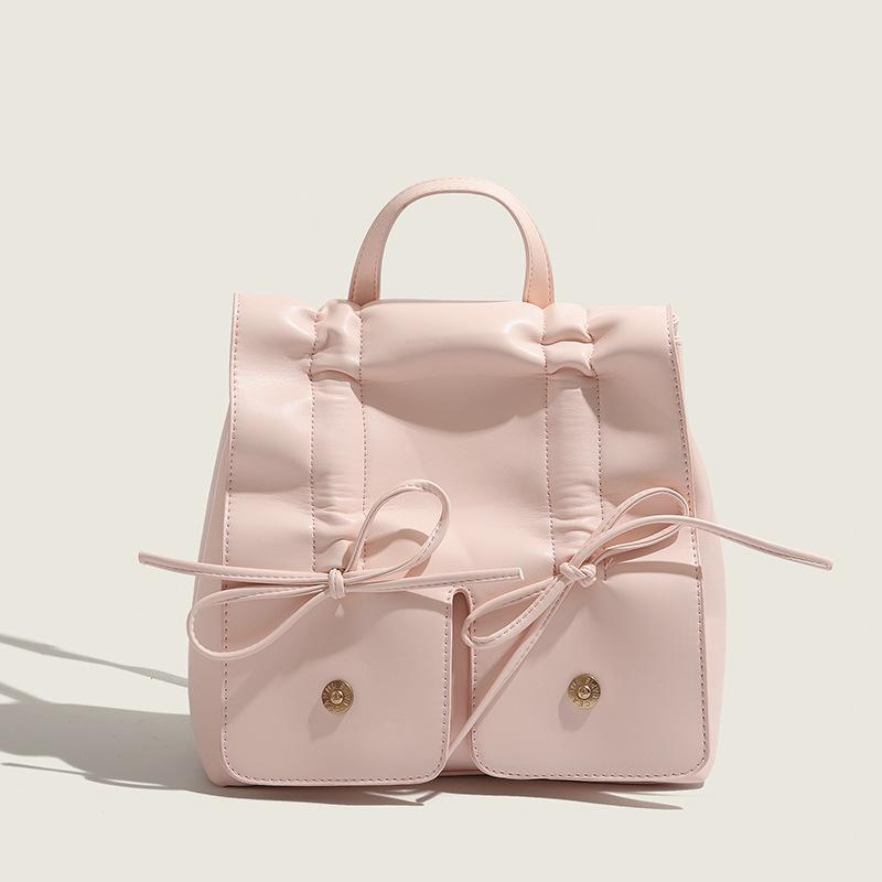 Korean Popular Silver Backpack with Bows for Women New Style High-end Fashion Versatile Shoulder Bag