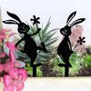 Creative Iron Rabbit Garden Stakes Cartoon Rabbit Black Outdoor Bunny Panel Accessories Yard Art Garden Stake Decoration