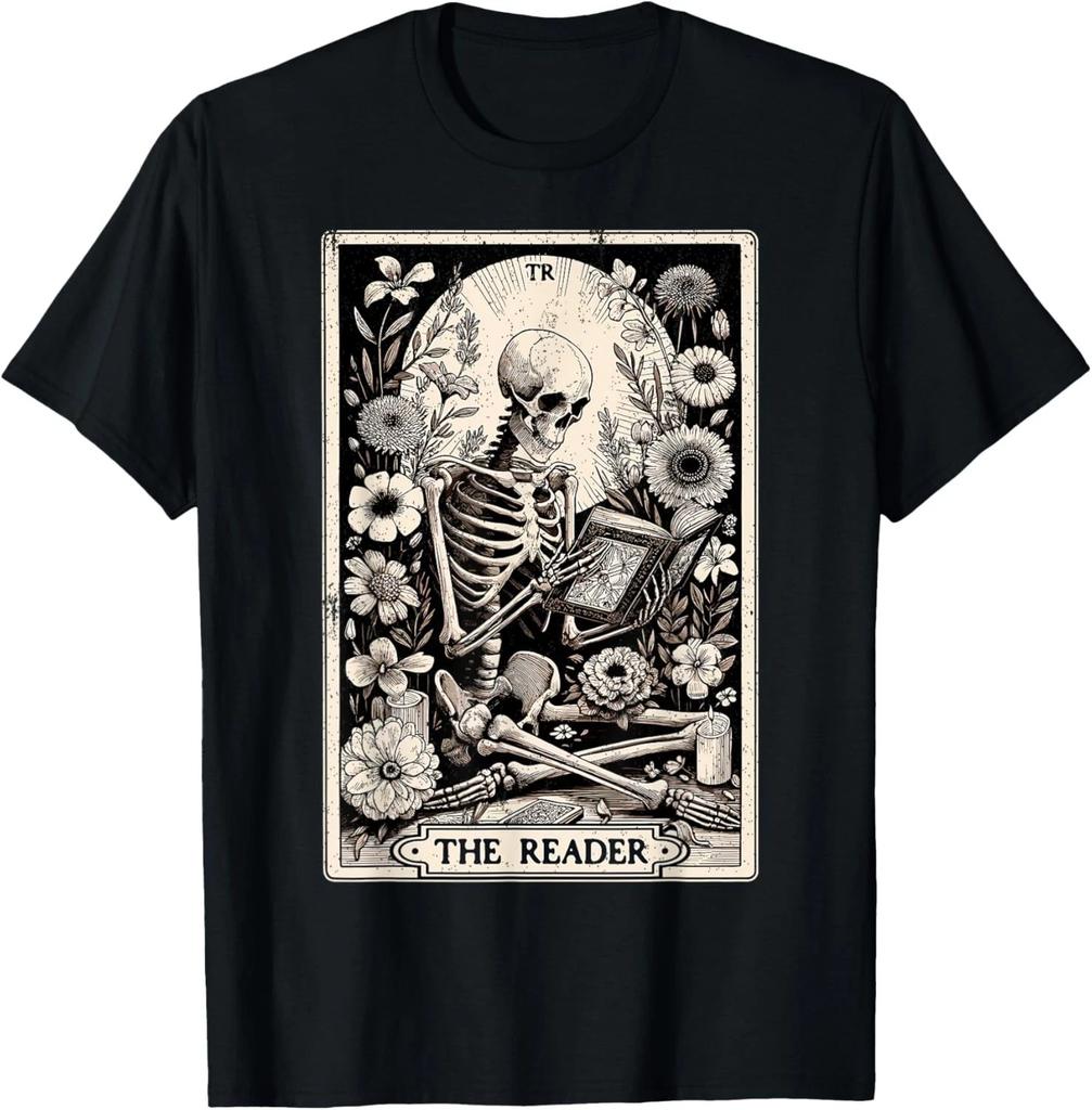 The Reader Tarot Card Funny Book Lover Skeleton Reading Book Gift Unisex T-Shirt