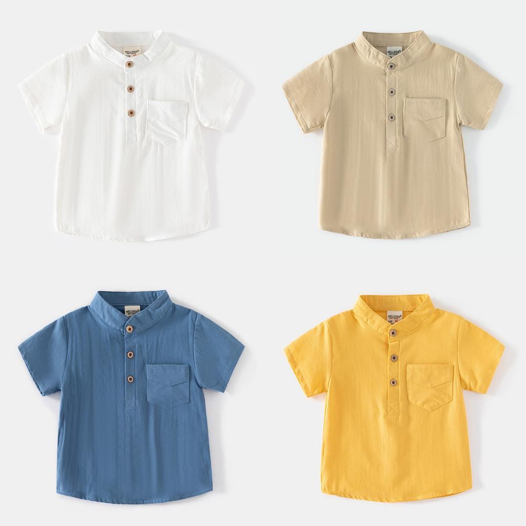 Men's Short Sleeve Cotton Shirt Mandarin Collar Casual Soft Wicking Breathable for Everyday Wear