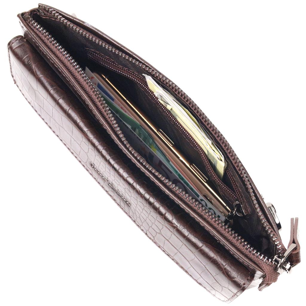 Fashionable Clutch for Men Made of Genuine Textured Leather CANPELLINI 21552 Brown